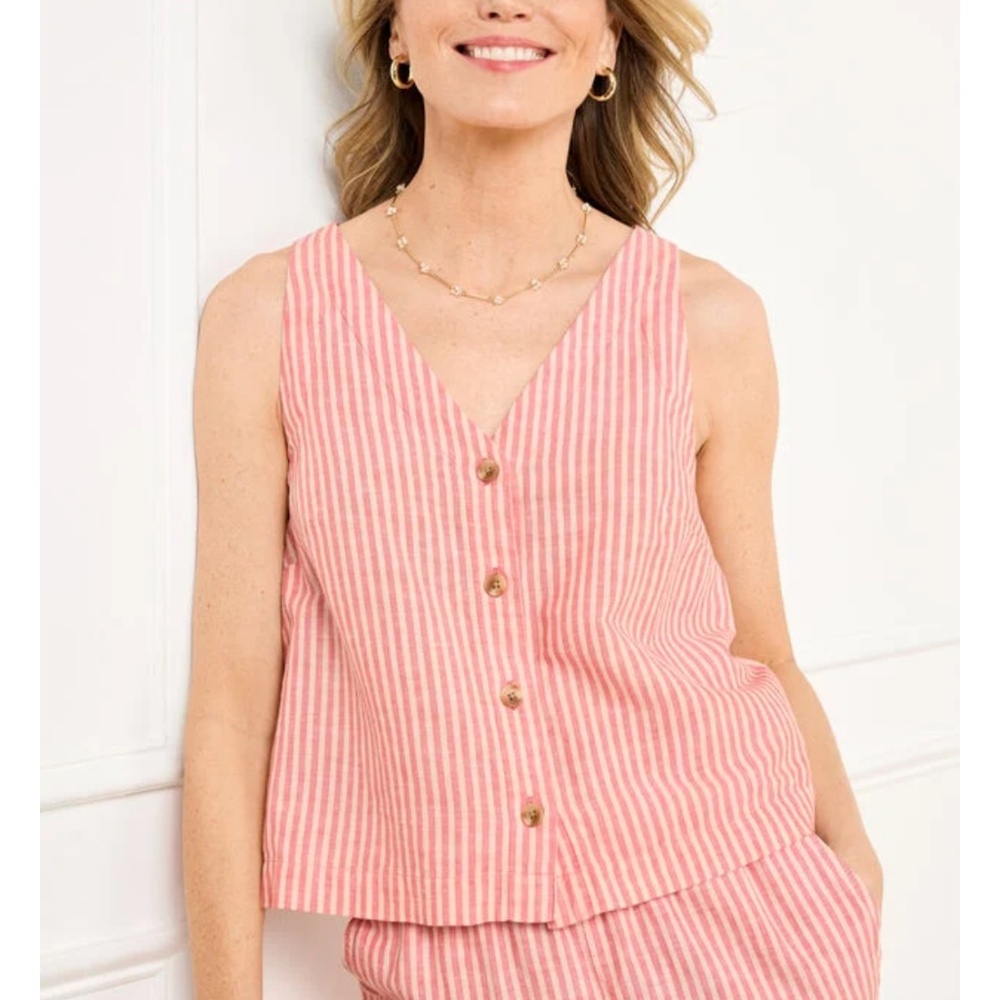 Talbots V-Neck Shell Button Down Sleeveless Linen… - image 1